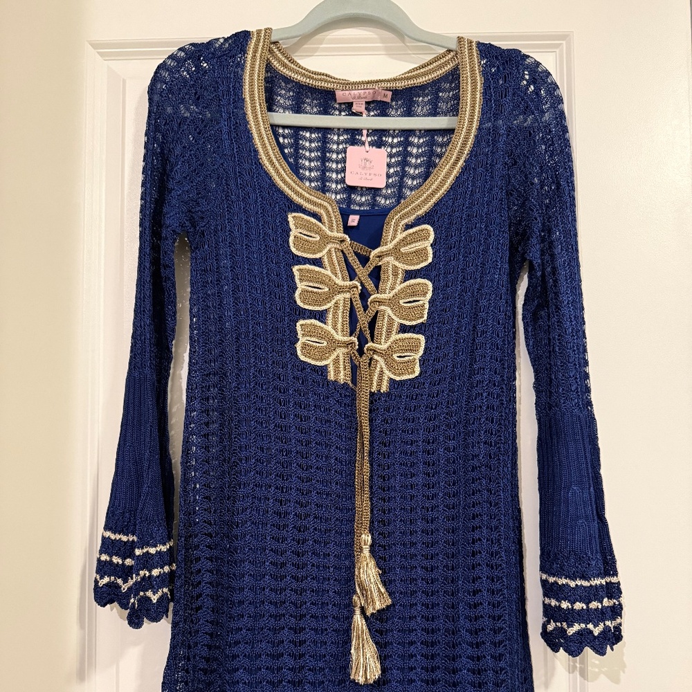 Calypso St Barth Crochet Swim Cover Up Blue, Size Medium, NWT